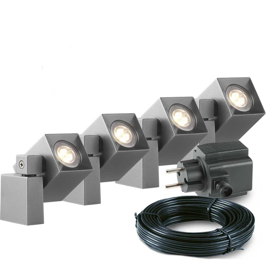 4x LED wand spot - 2 Watt - 12V - Grijs - complete set 4x LED wand spot - 2 Watt - 12V - Grijs - complete set